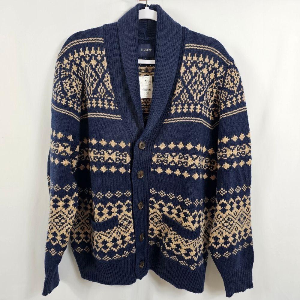 NWT J.Crew Wool Blend Fair Isle Cardigan Sweater - Size L